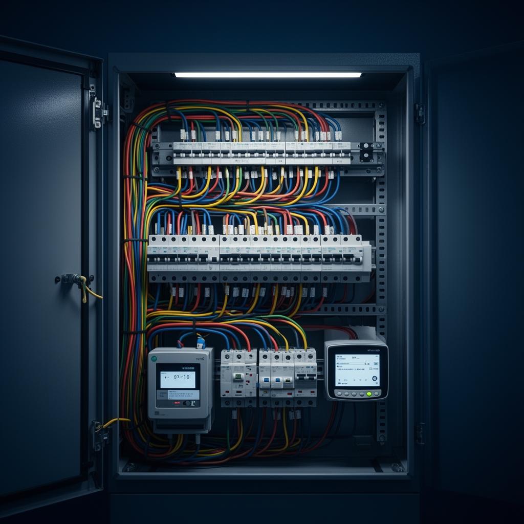 Nowoczesna rozdzielnica elektryczna z czystym okablowaniem